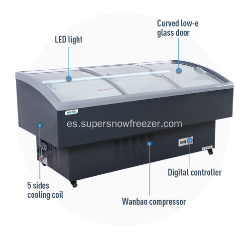 Freezer de visualización de bajo temperatura deslizante curvada